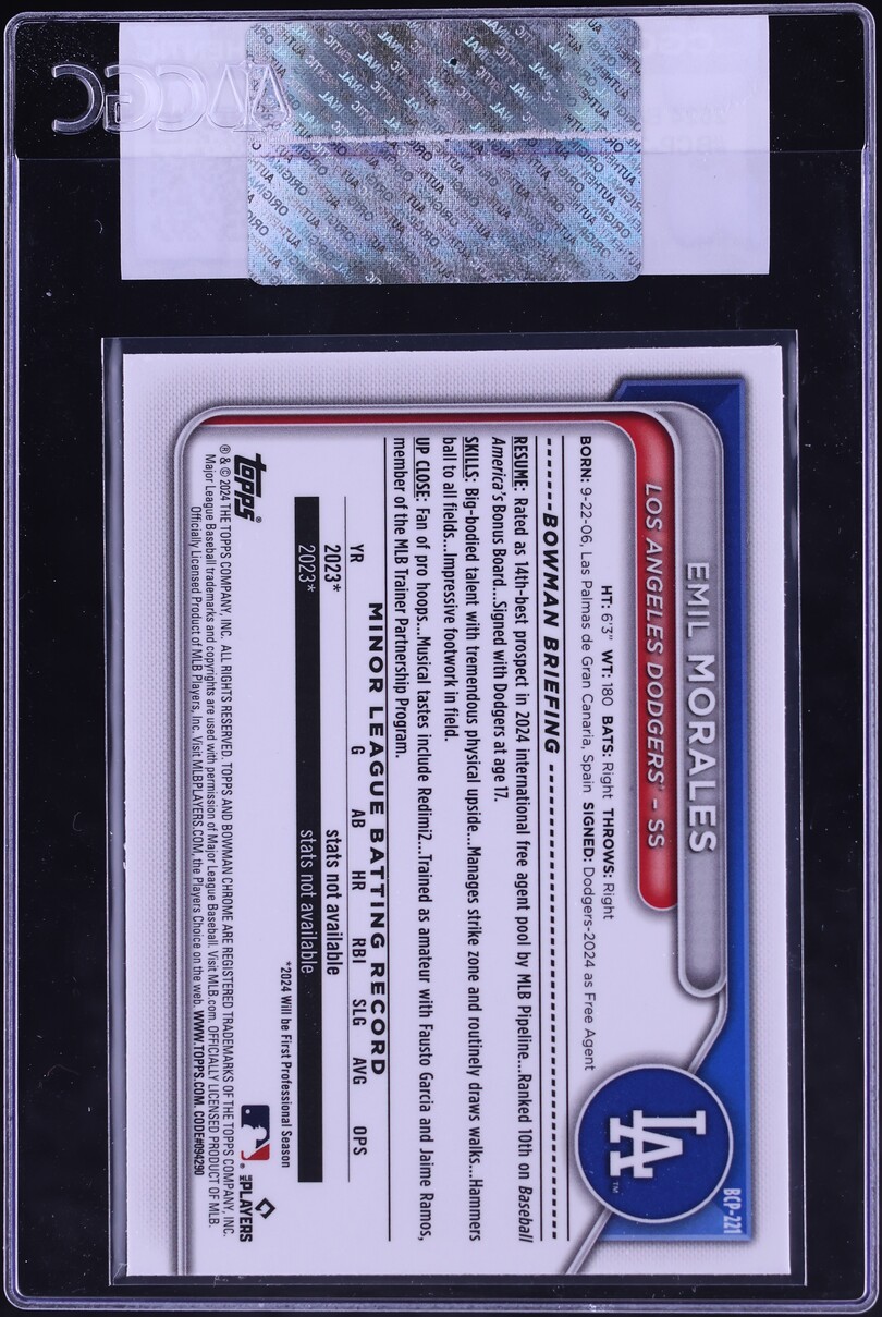 2024 Bowman Chrome Mega Box Emil Morales PROSPECT #BCP-221 CGC AUTH