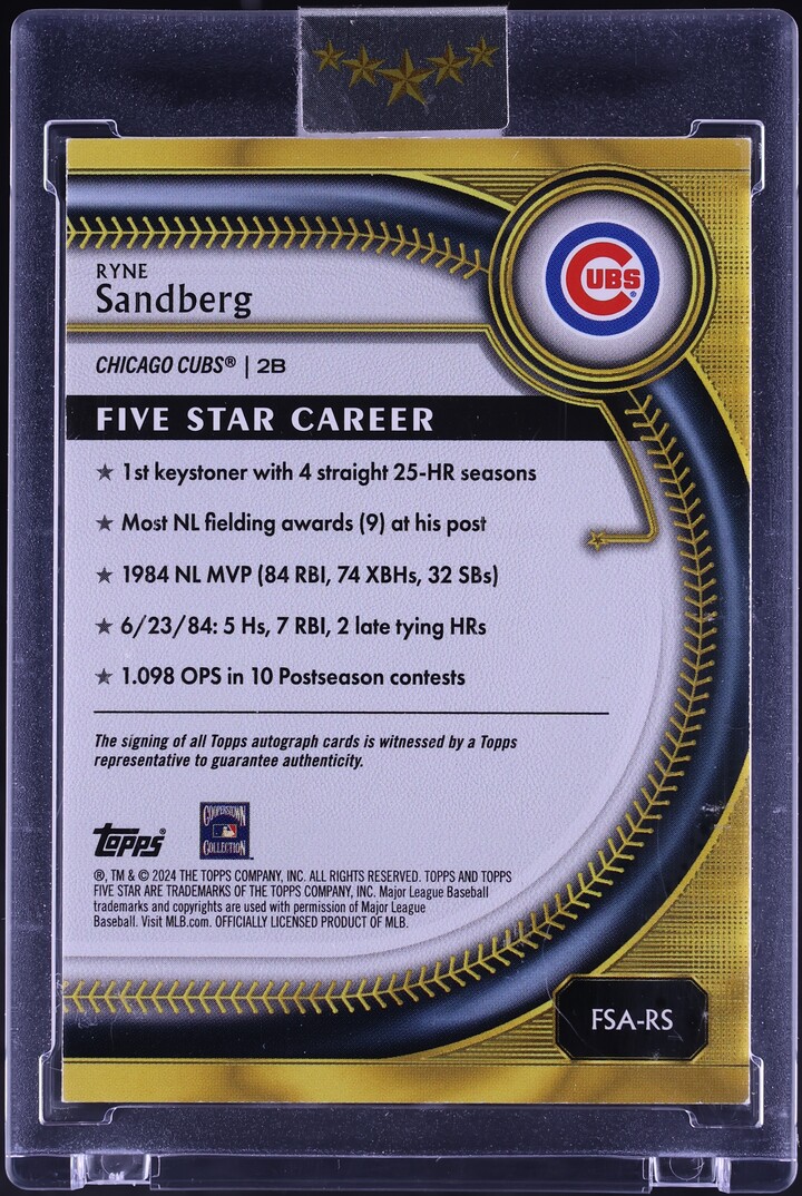 2025 Topps Five Star Aqua Ryne Sandberg AUTO /75 #FSA-RS