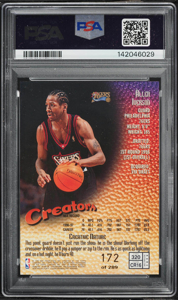 1997 Finest Refractor Allen Iverson /289 #320 PSA 8 NM-MT on