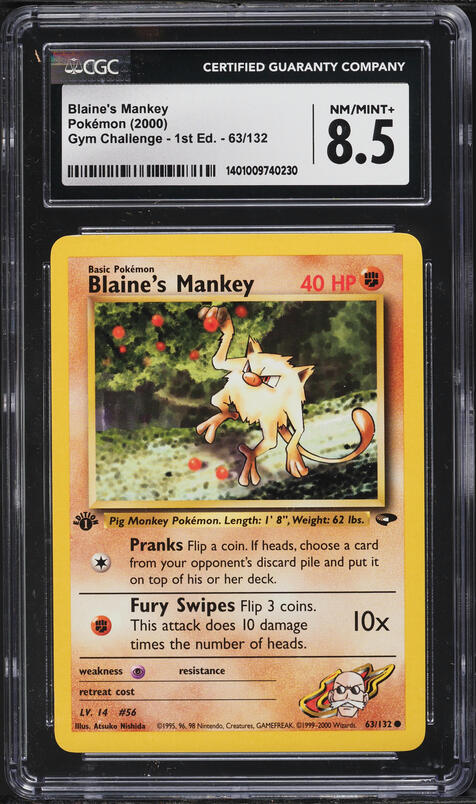 2000 Pokemon Gym Challenge 1st Edition Blaine's Mankey #63 CGC 8.5 NM-MT+