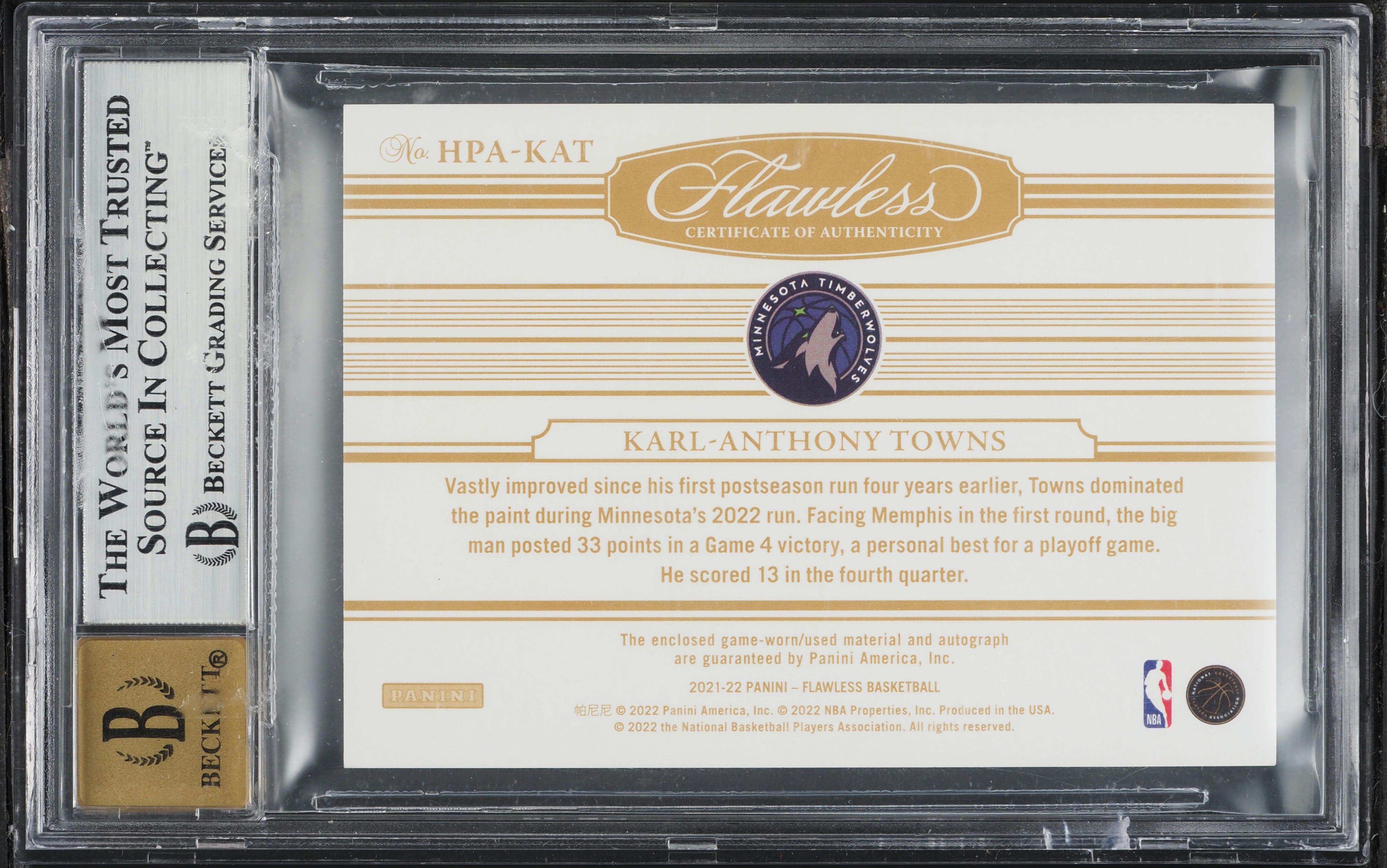 2021 Panini Flawless Gold Karl-Anthony Towns PATCH AUTO 1/10 #29