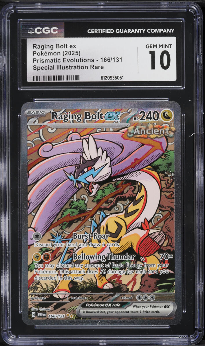 2025 Pokemon Scarlet & Violet Prismatic Evolutions SIR Raging Bolt ex #166 CGC 10 GEM MINT