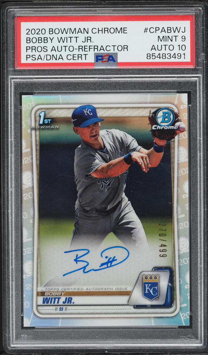 2020 Bowman Chrome Refractor Bobby Witt Jr. PROSPECT AUTO /499 #CPABWJ PSA 9 MINT
