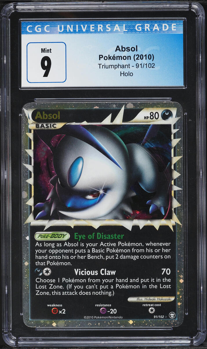 2010 Pokemon HeartGold & SoulSilver Triumphant Holo Absol #91 CGC 9 MINT