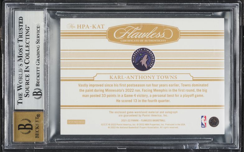 2021 Panini Flawless Gold Karl-Anthony Towns PATCH AUTO 1/10 #29