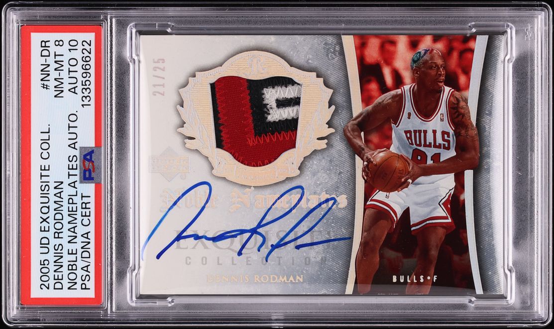 2005 Exquisite Collection Noble Nameplates Dennis Rodman PATCH AUTO DNA 10 /25 #NN-DR PSA 8