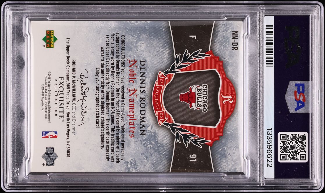 2005 Exquisite Collection Noble Nameplates Dennis Rodman PATCH AUTO DNA 10 /25 #NN-DR PSA 8