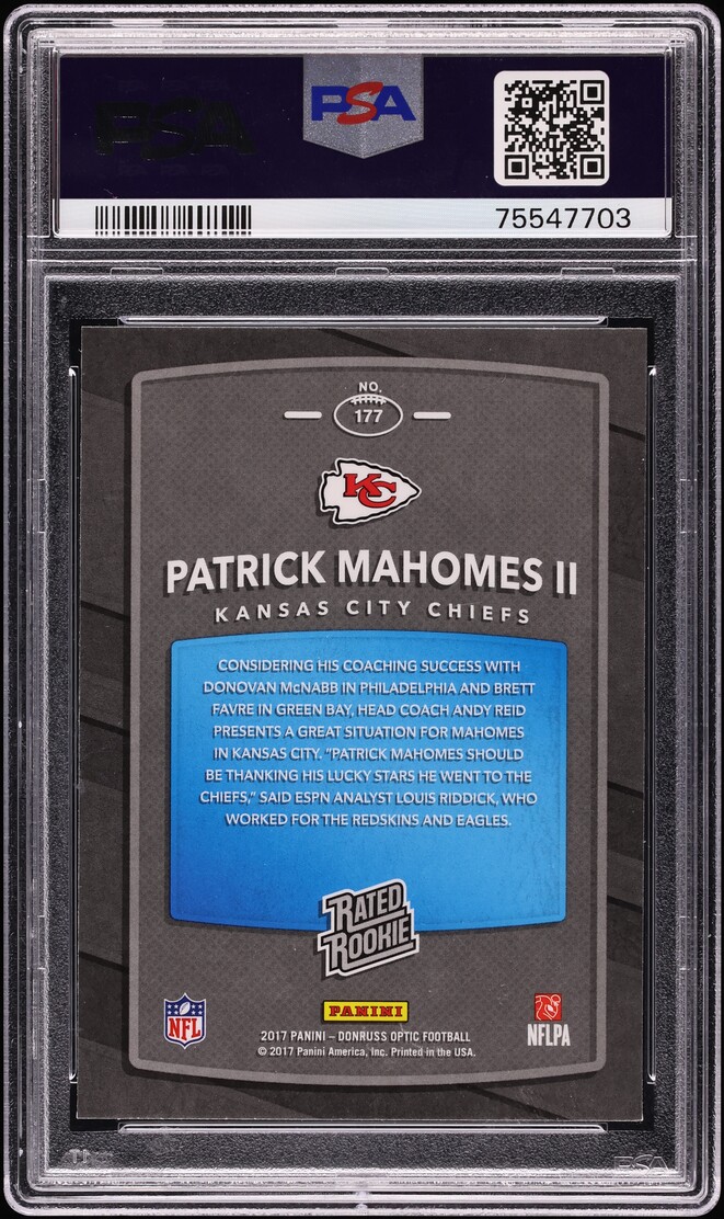 2017 Donruss Optic Patrick Mahomes II ROOKIE #177 PSA 10 GEM MINT