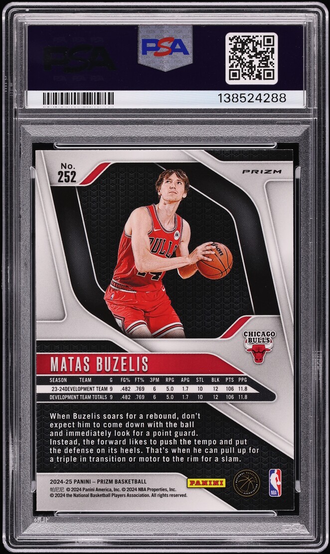 2024 Panini Prizm Silver Matas Buzelis ROOKIE #252 PSA 10 GEM MINT