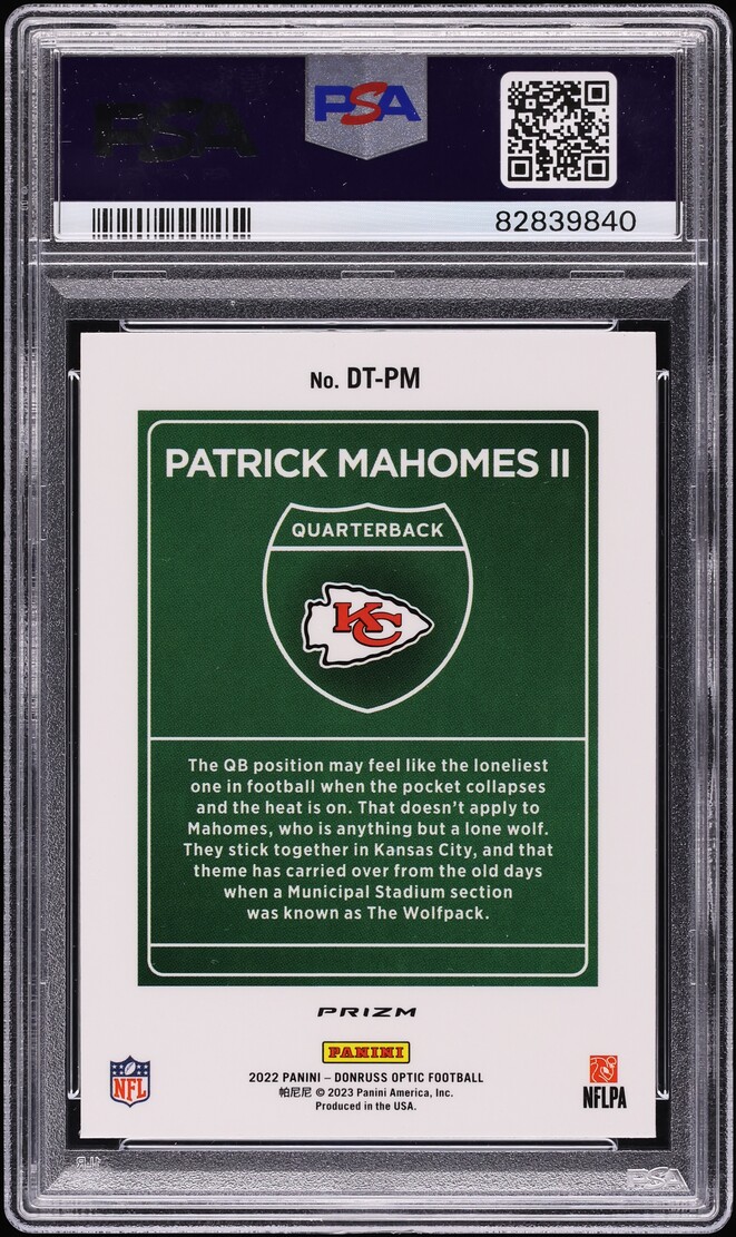 2022 Donruss Optic Downtown Patrick Mahomes II #DT-PM PSA 10 GEM MINT