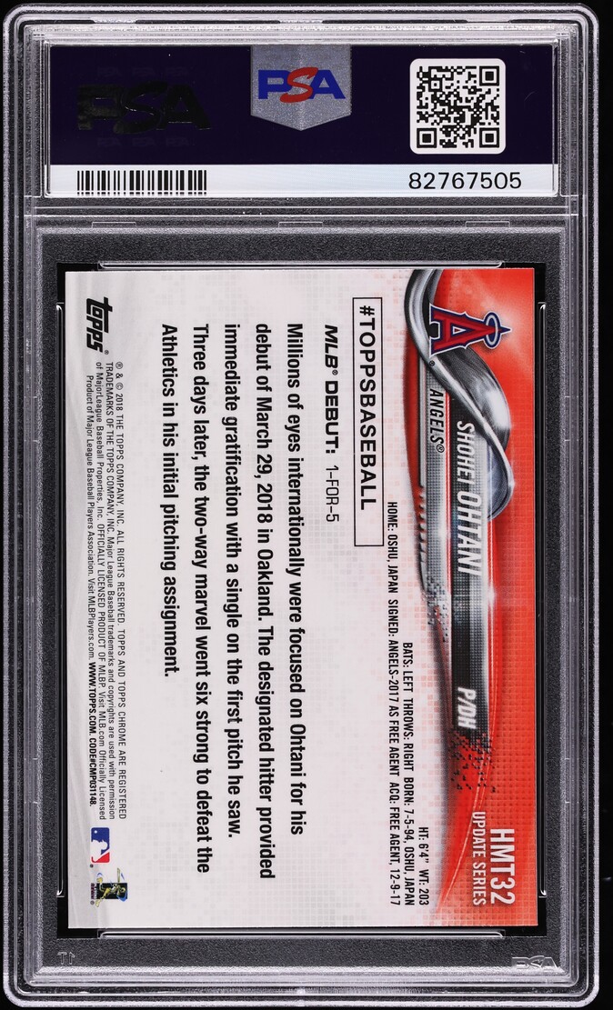 2018 Topps Chrome Update Shohei Ohtani ROOKIE #HMT32 PSA 10 GEM MINT