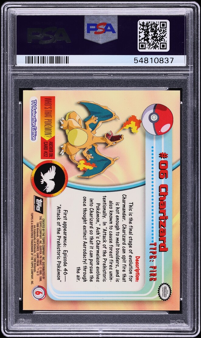 1999 Topps Pokemon T.V. Rainbow Foil Charizard #6 PSA 9 MINT