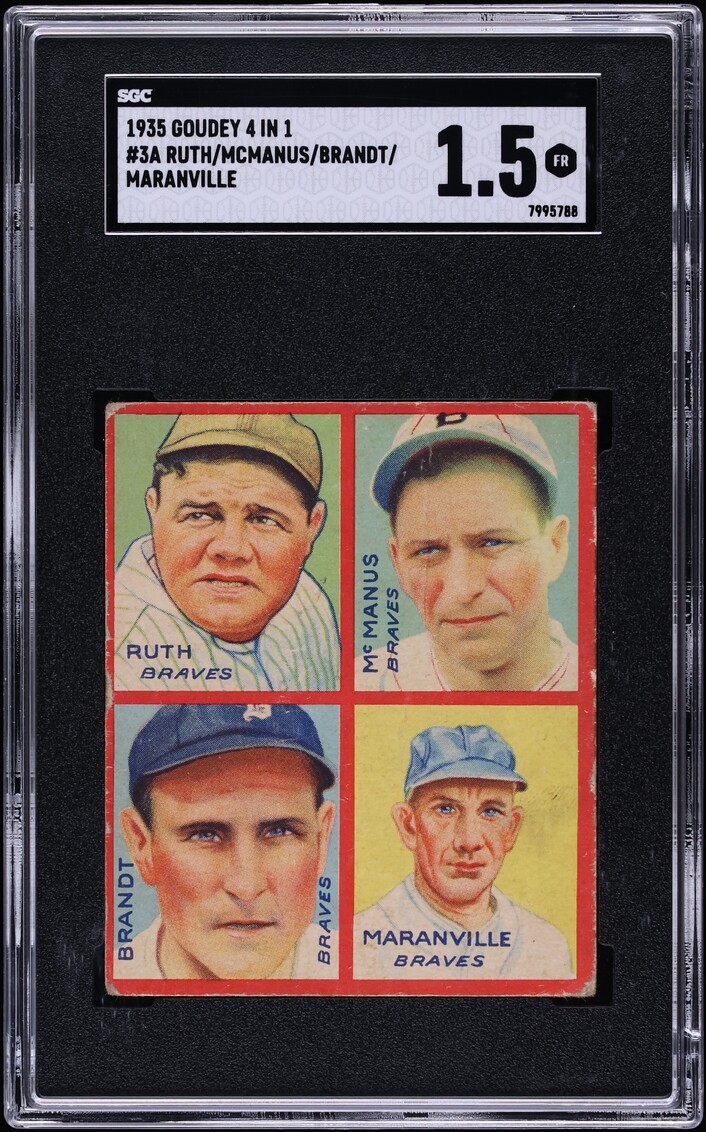 1935 Goudey 4-In-1 Babe Ruth McManus Brandt Maranville SGC 1.5 FR
