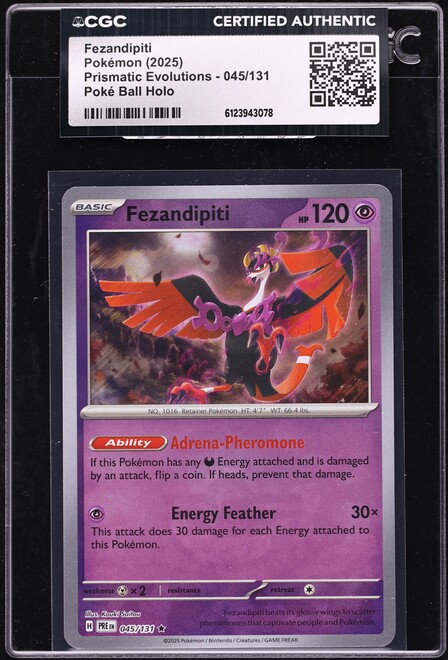 2025 Pokemon Scarlet & Violet Prismatic Evolutions Poke Ball Holo Fezandipiti #45 CGC AUTH