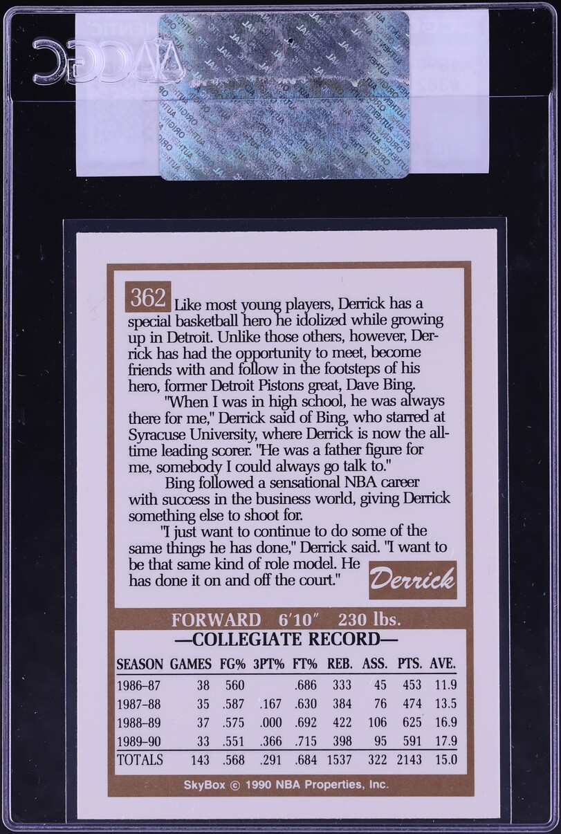 1990 Skybox Basketball Derrick Coleman #362 CGC AUTH