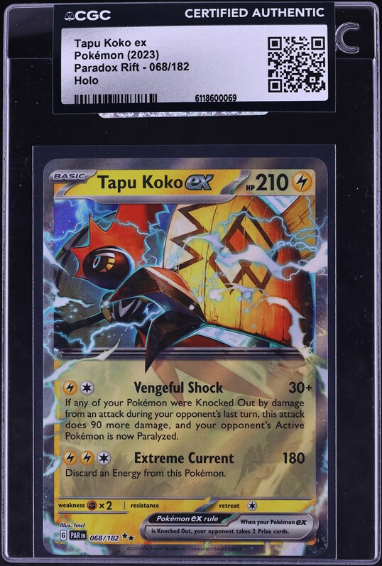 2023 Pokemon Scarlet & Violet Paradox Rift Holo Tapu Koko ex #68 CGC AUTH
