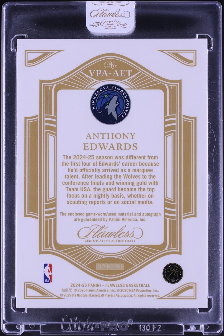 2024 Panini Flawless Vertical Anthony Edwards PATCH AUTO /25 #VPA-AET