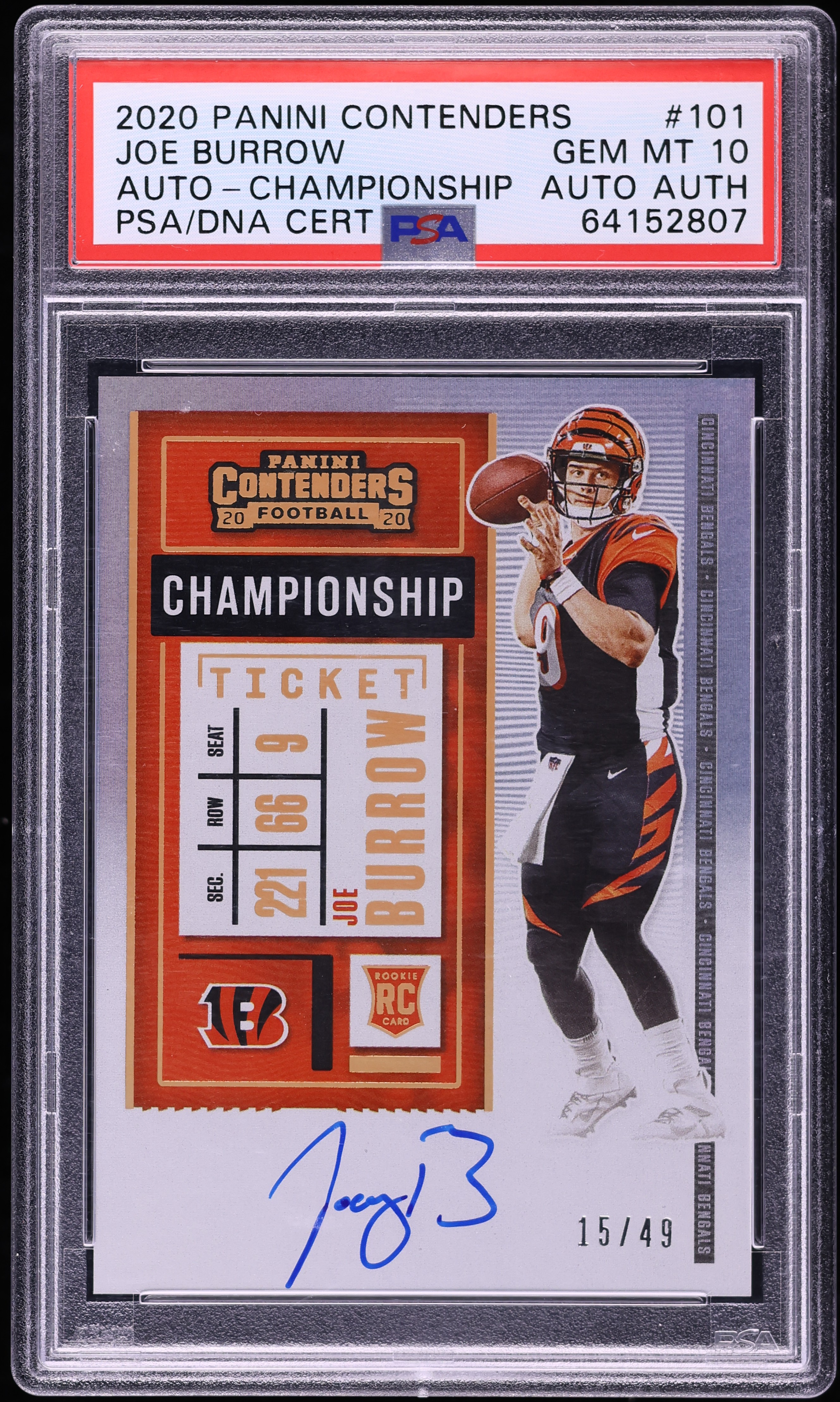 2020 Panini Contenders Championship Joe Burrow ROOKIE AUTO /49