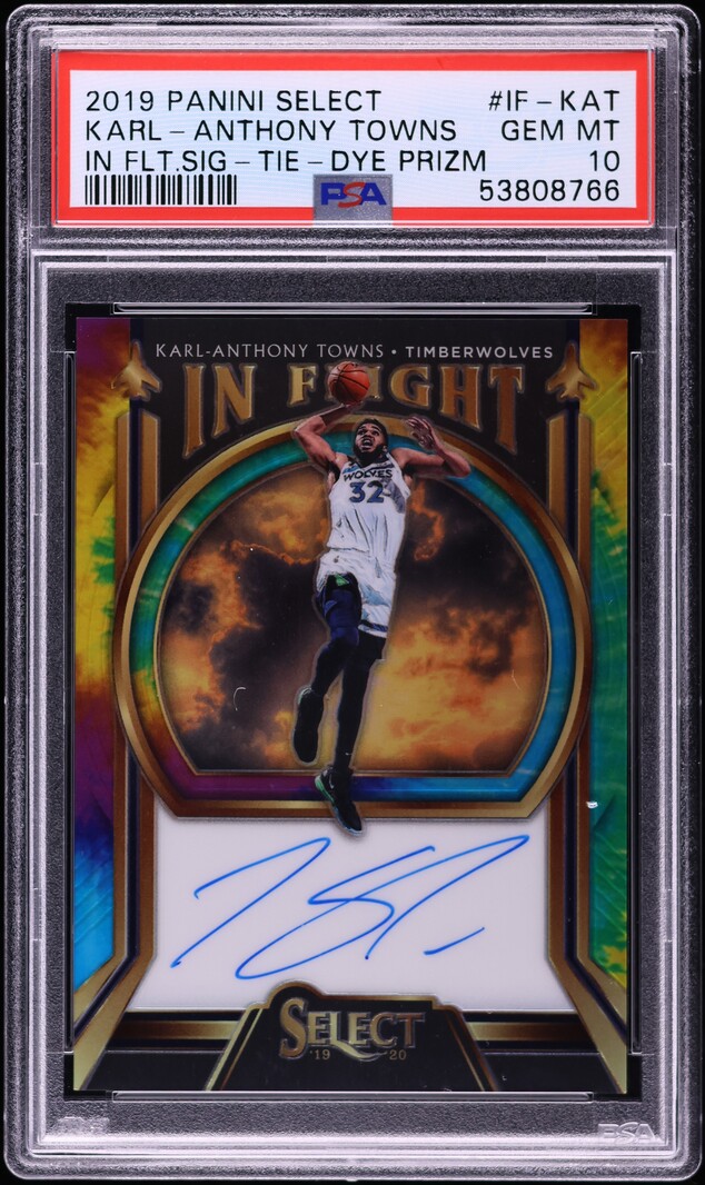 2019 Select In Flight Tie-Dye Prizm Karl-Anthony Towns AUTO /15 #IF-KAT PSA 10 GEM MINT