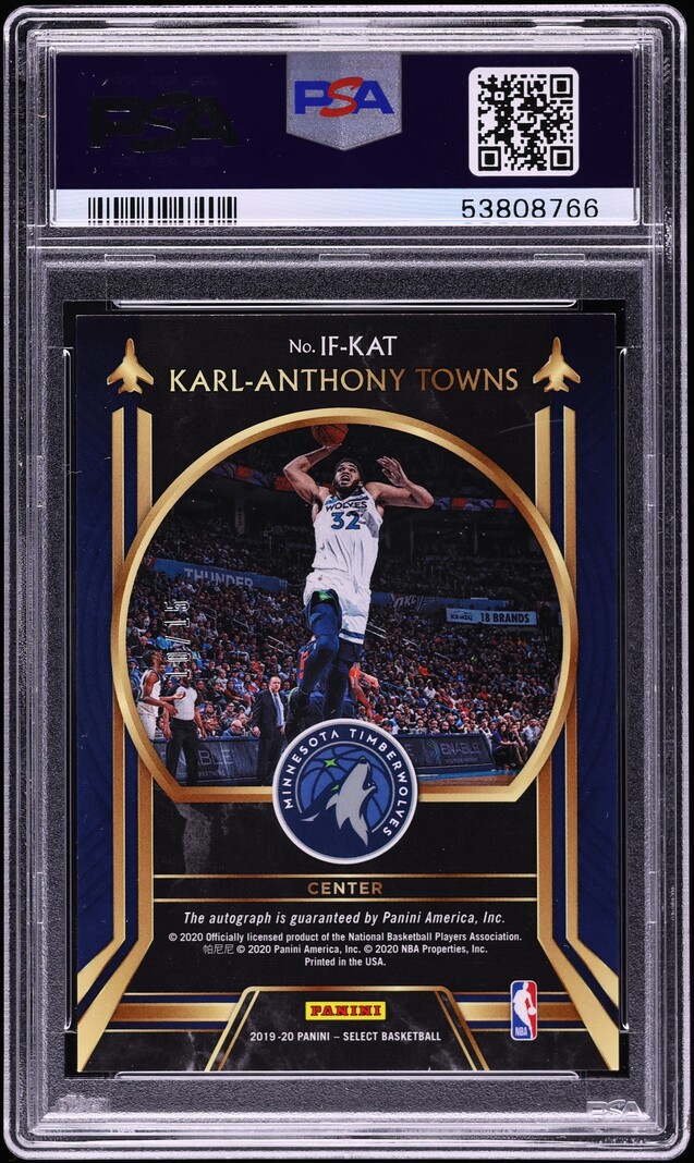 2019 Select In Flight Tie-Dye Prizm Karl-Anthony Towns AUTO /15 #IF-KAT PSA 10 GEM MINT