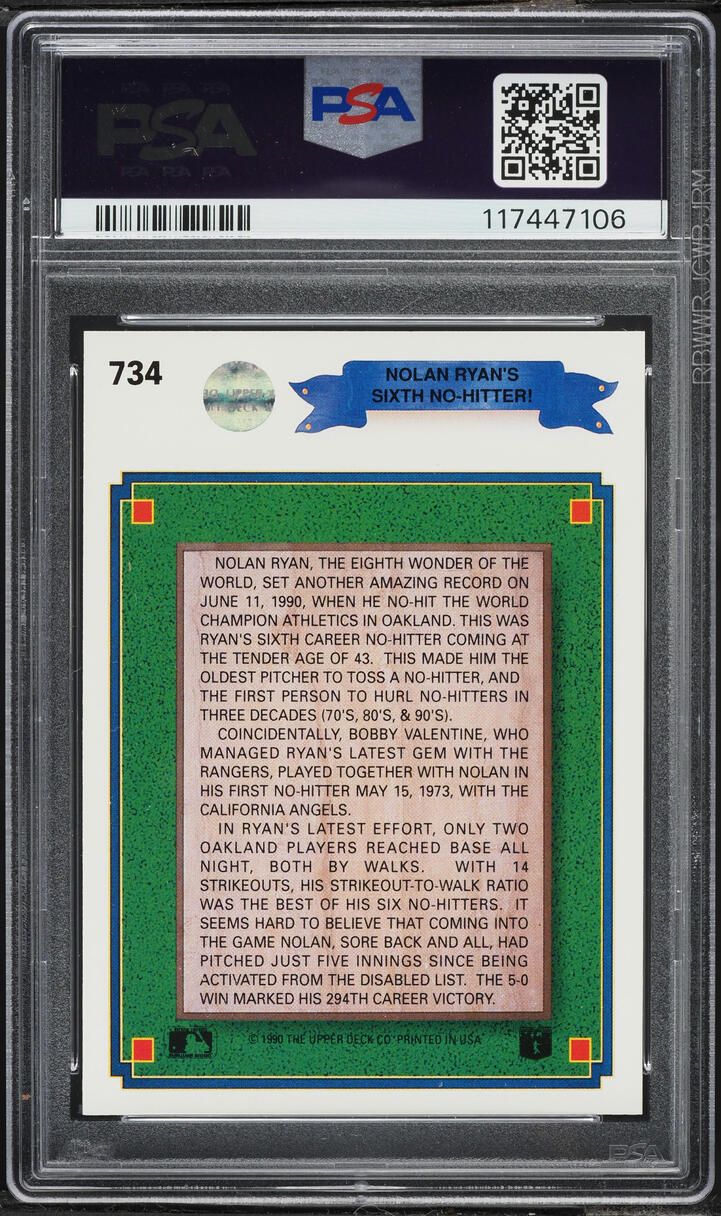 1990 Upper Deck 300 Win Stripe Nolan Ryan #734 PSA 10 GEM MINT