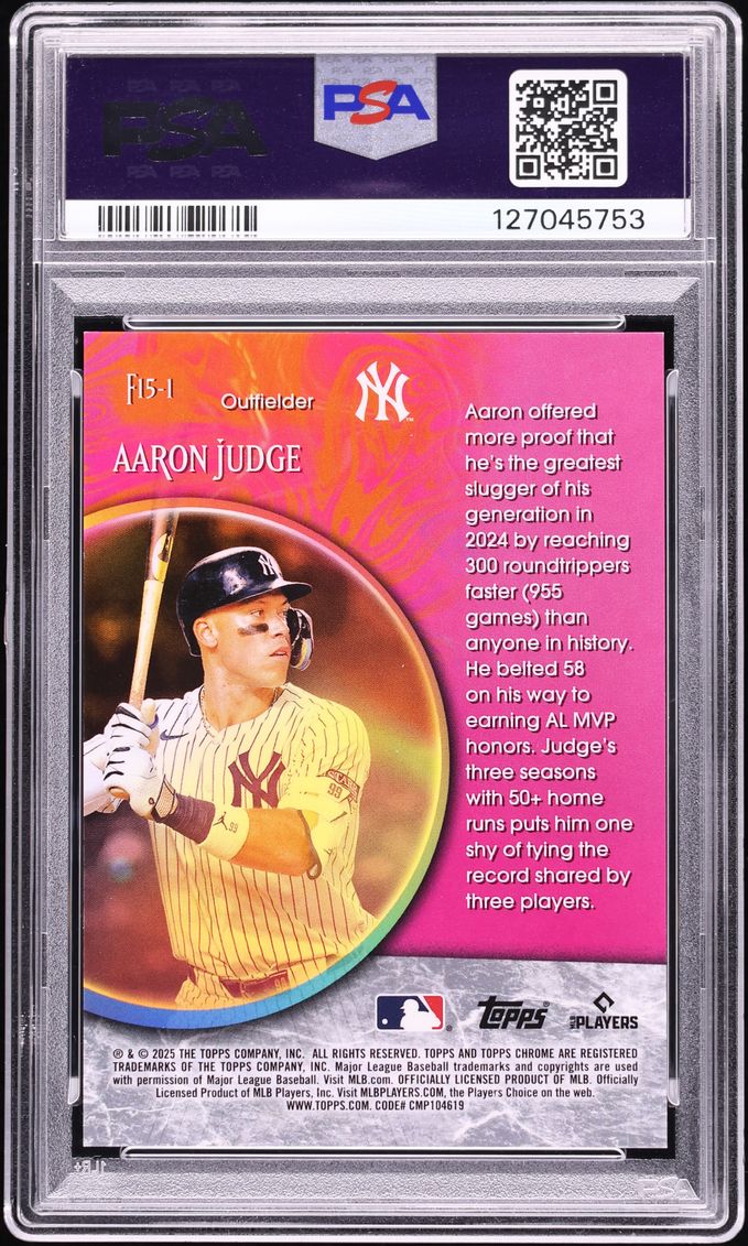2025 Topps Chrome Fortune 15 Gold Refractor Aaron Judge /50 #F15-1 PSA 10 GEM MINT