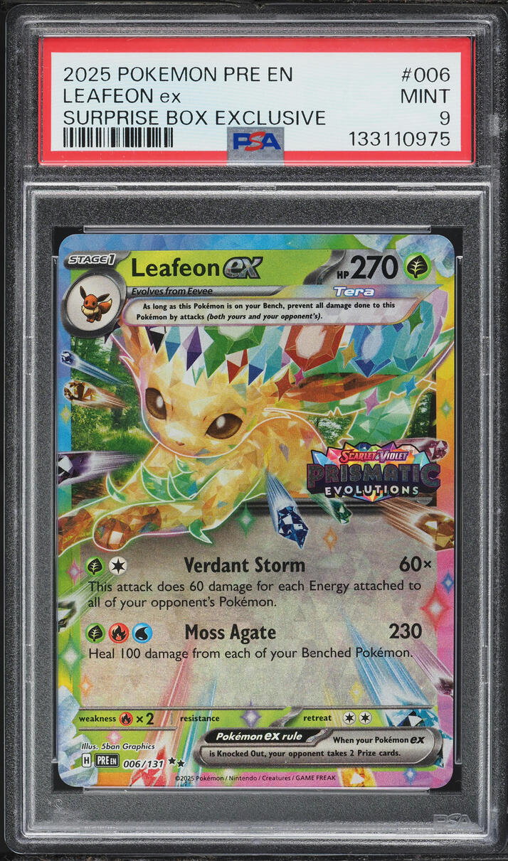 2025 Pokemon SV Prismatic Evolutions Surprise Box Exclusive Leafeon EX #6 PSA 9 MINT