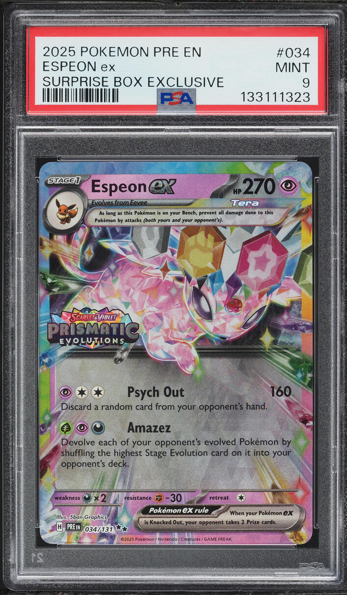 2025 Pokemon Scarlet & Violet Prismatic Evolutions Surprise Box Espeon EX #34 PSA 9 MINT