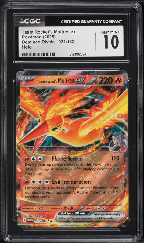 2025 Pokemon Scarlet & Violet Destined Rivals Holo Team Rocket's Moltres ex #31 CGC 10 GEM MINT