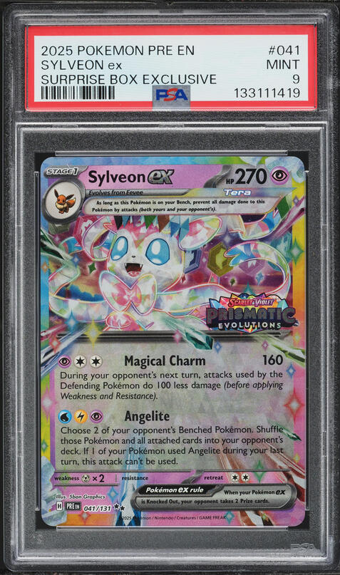 2025 Pokemon Scarlet & Violet Prismatic Evolutions Surprise Box Holo Sylveon EX #41 PSA 9 MINT
