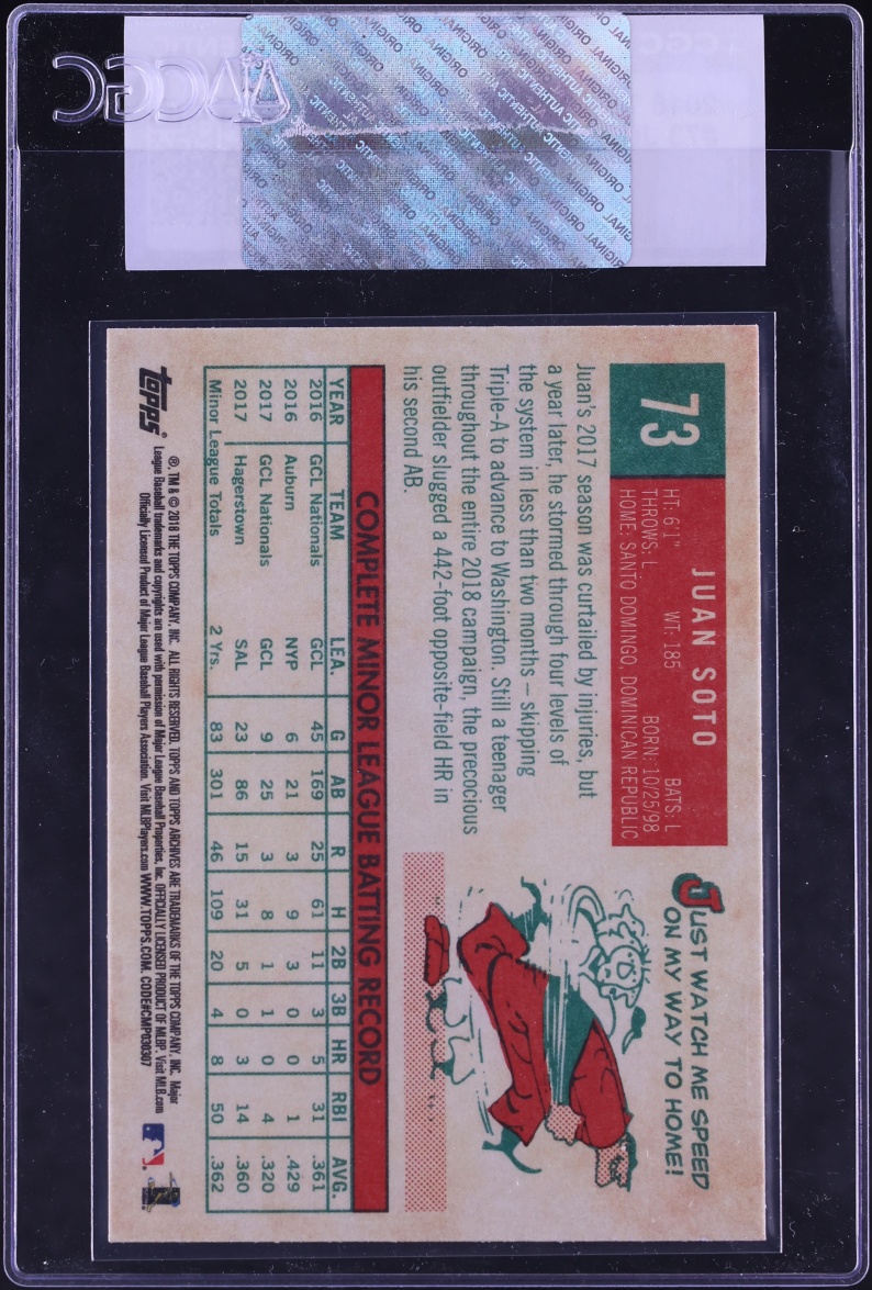 2018 Topps Archives Juan Soto ROOKIE #73 CGC AUTH