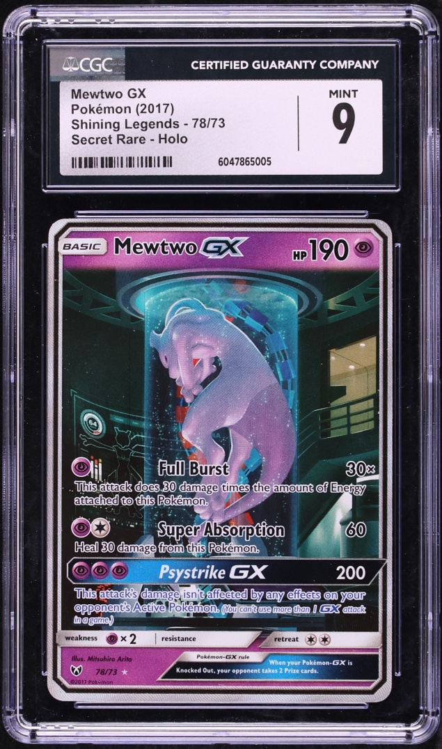 2017 Pokemon Sun & Moon Shining Legends SEC Mewtwo GX #78 CGC 9 MINT