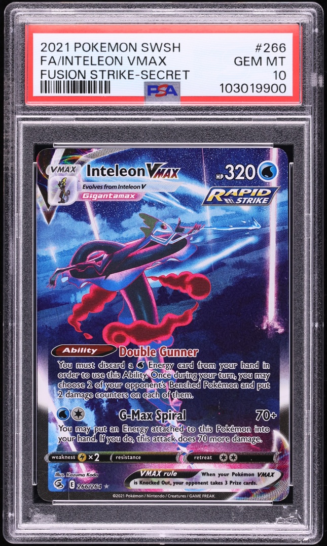 2021 Pokemon Sword & Shield Fusion Strike SEC Inteleon VMAX #266 PSA 10 GEM MINT