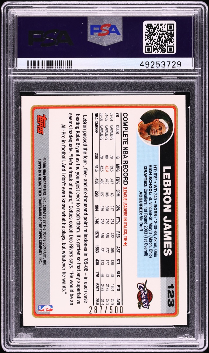 2006 Topps Gold LeBron James /500 #123 PSA 9 MINT