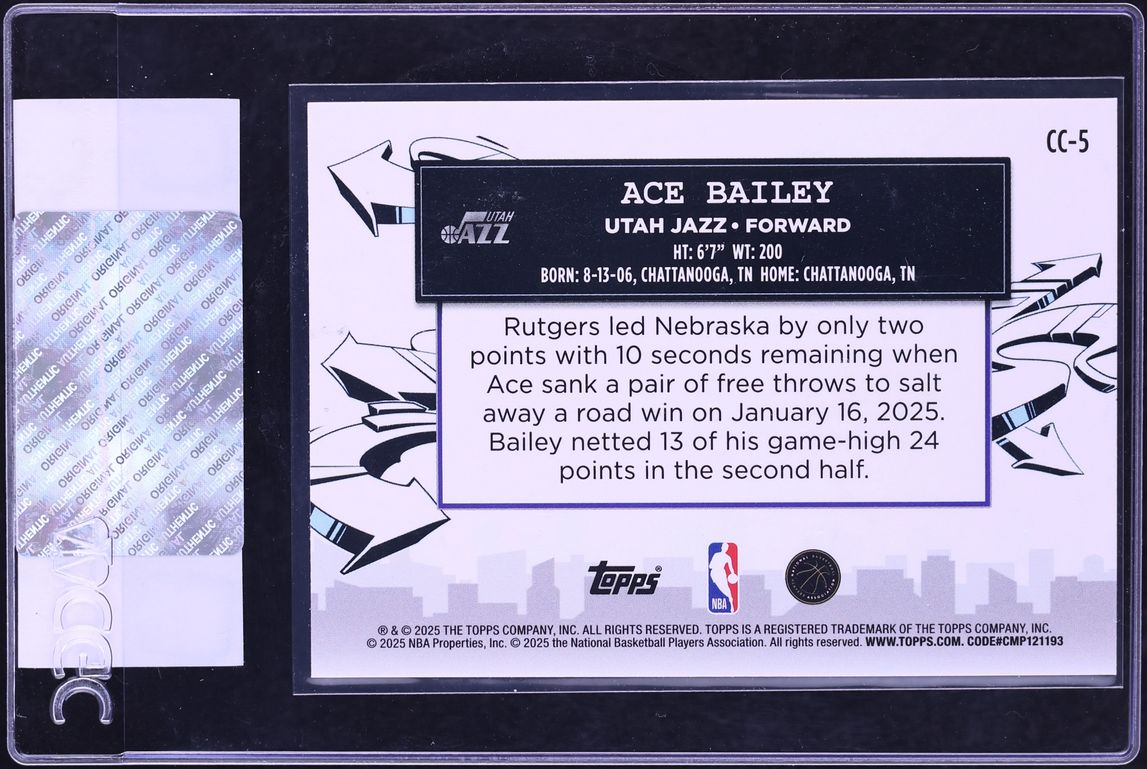 2025 Topps Clutch City Prospects Ace Bailey ROOKIE #CC-5 CGC AUTH