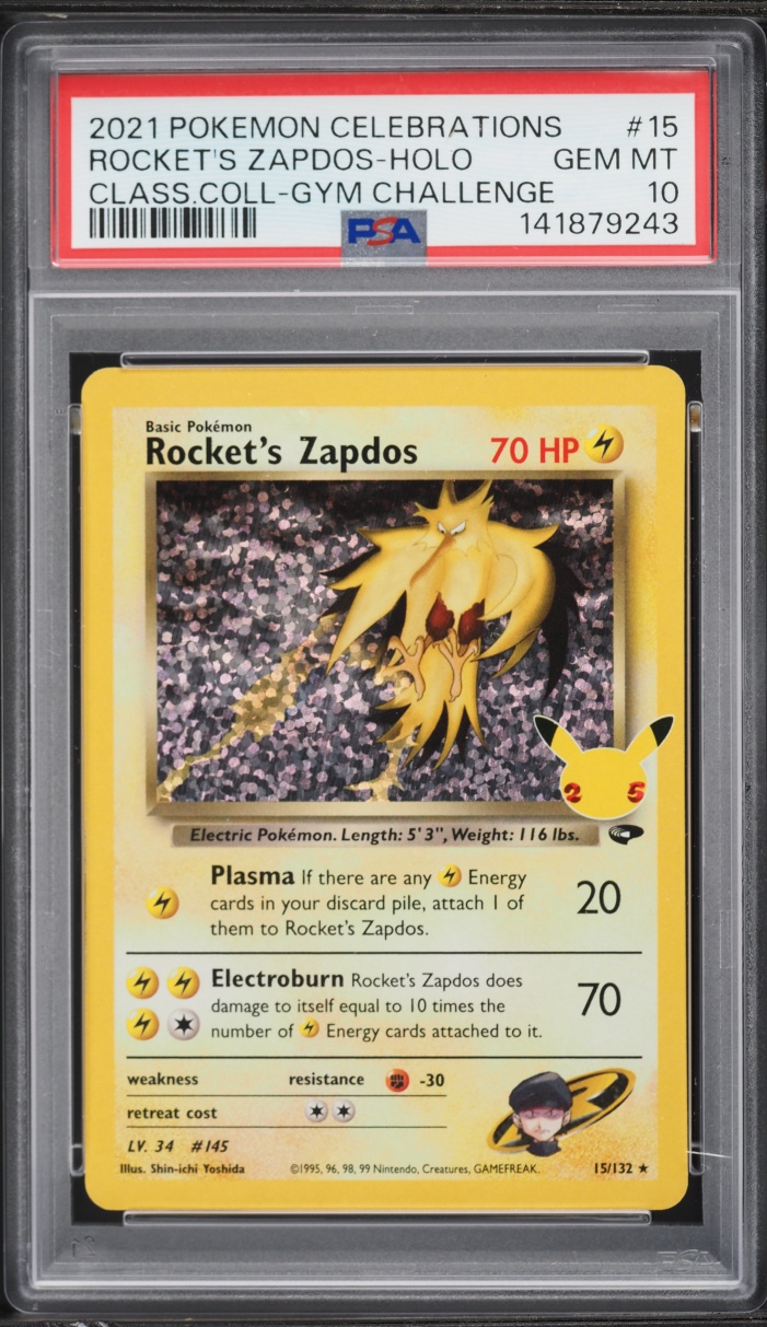 2021 Pokemon Sword & Shield Celebrations Classic Holo Rocket's Zapdos #15 PSA 10 GEM MINT graded card