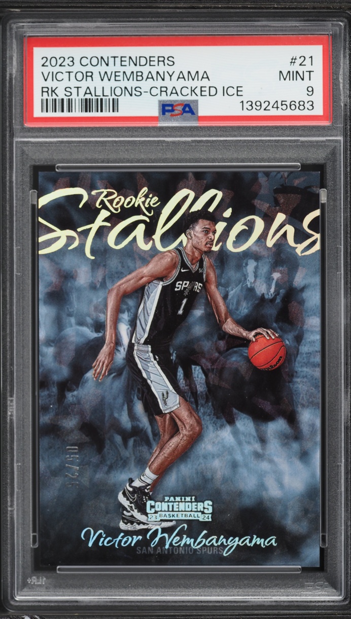 2023 Panini Contenders Rookie Stallions Cracked Ice Victor Wembanyama RC /25 #21 PSA 9 MINT
