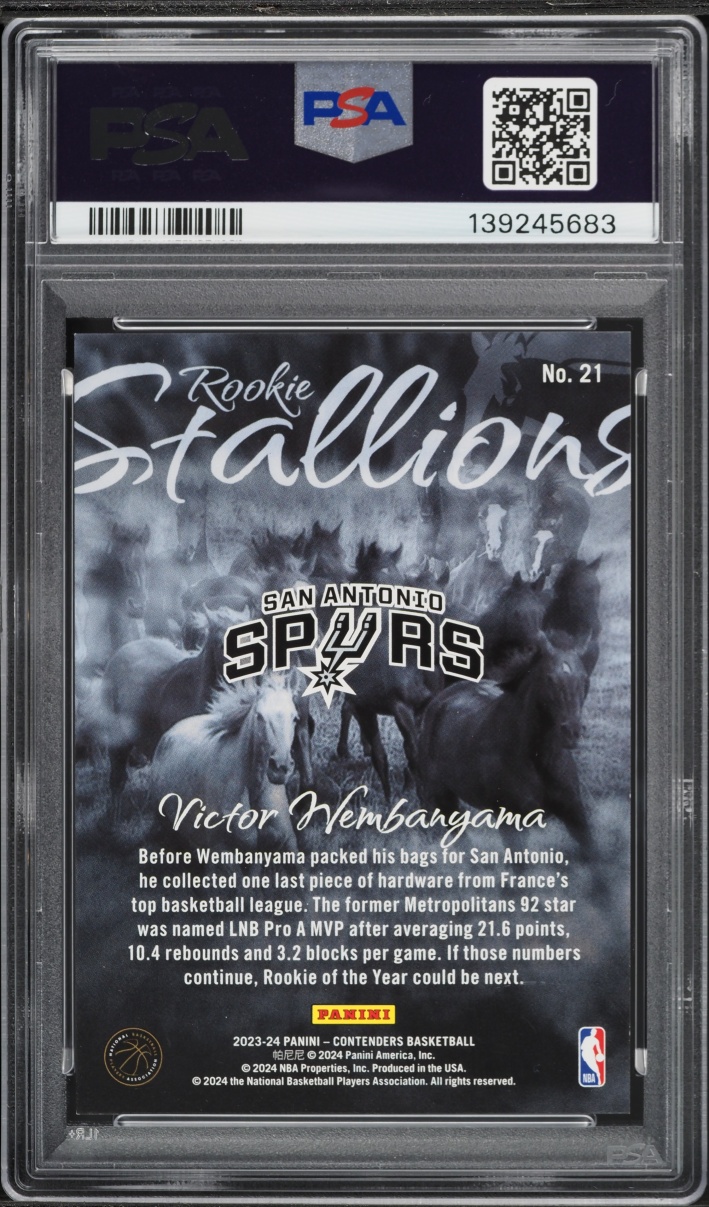 2023 Panini Contenders Rookie Stallions Cracked Ice Victor Wembanyama RC /25 #21 PSA 9 MINT