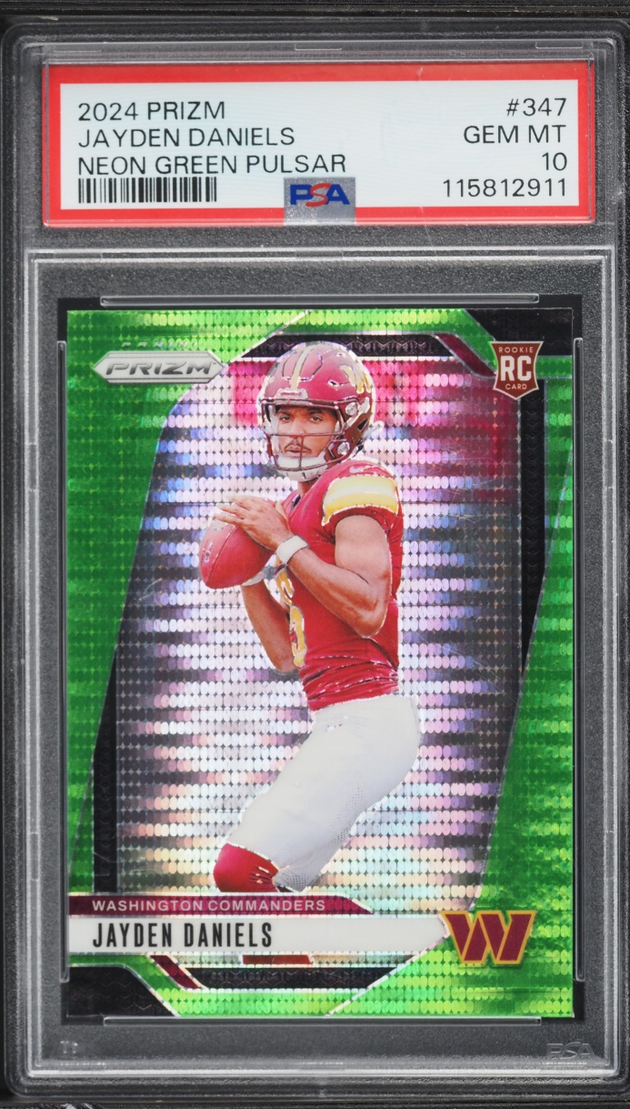 2024 Panini Prizm Neon Green Pulsar Jayden Daniels ROOKIE #347 PSA 10 GEM MINT
