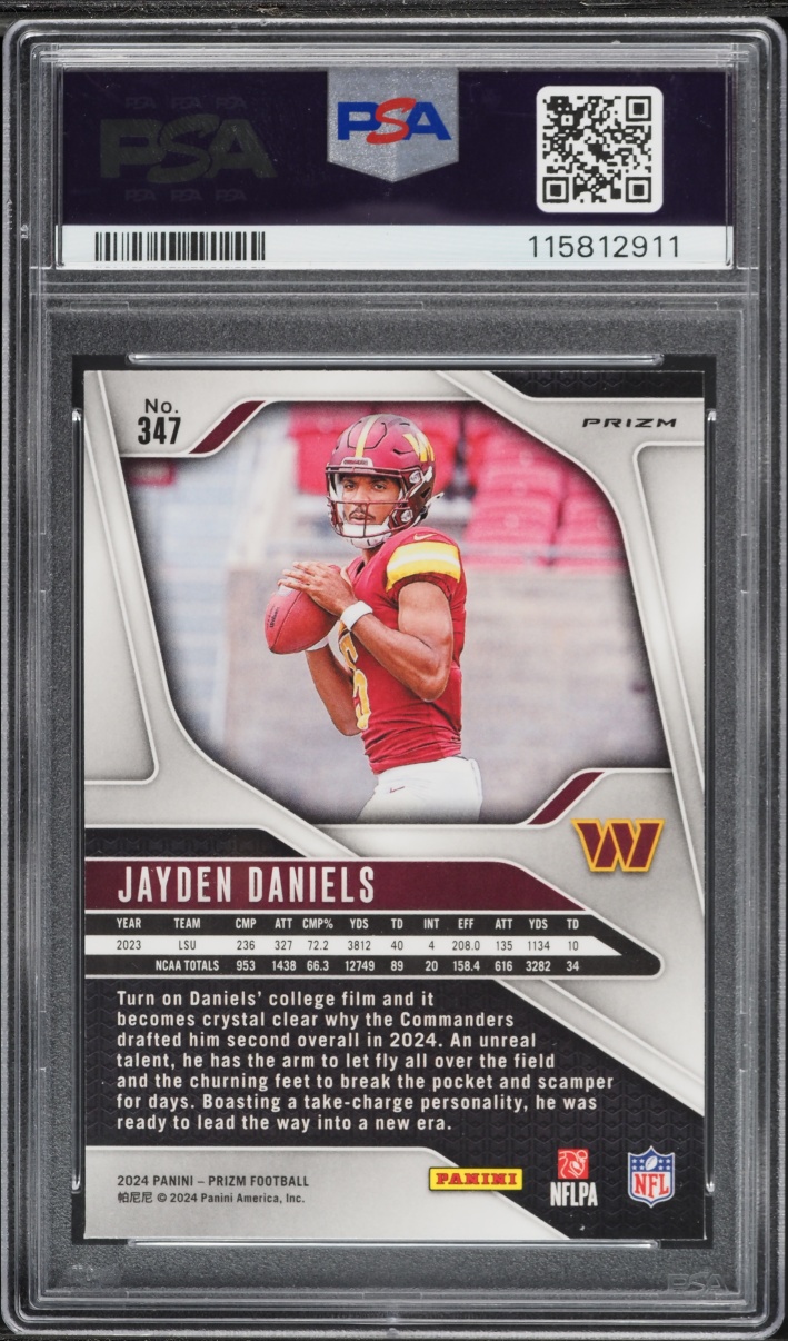 2024 Panini Prizm Neon Green Pulsar Jayden Daniels ROOKIE #347 PSA 10 GEM MINT