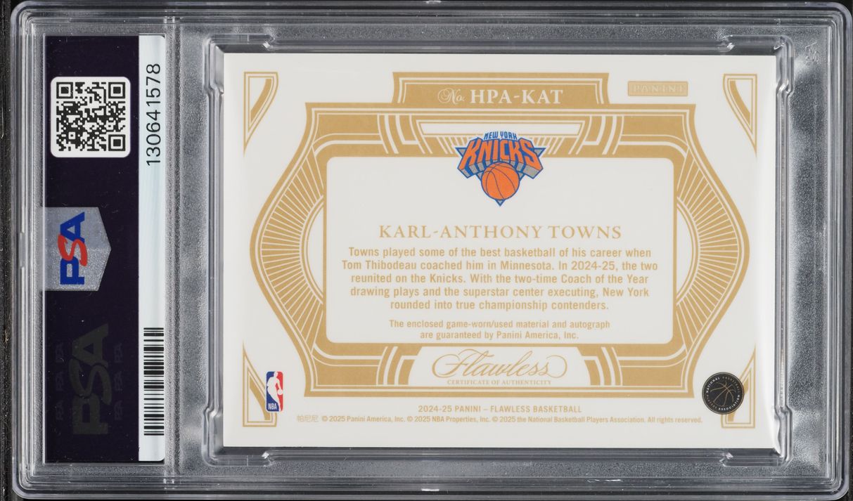 2024 Panini Flawless Horizontal Gold Karl-Anthony Towns PATCH AUTO 10/10 #HPA-KAT PSA 8 NM-MT