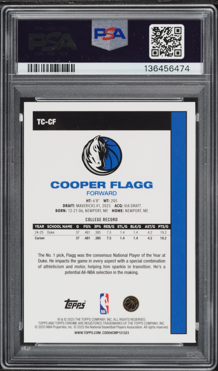 2025 Topps Chrome Silver Pack '80 Cooper Flagg ROOKIE #TC-CF PSA 9 MINT