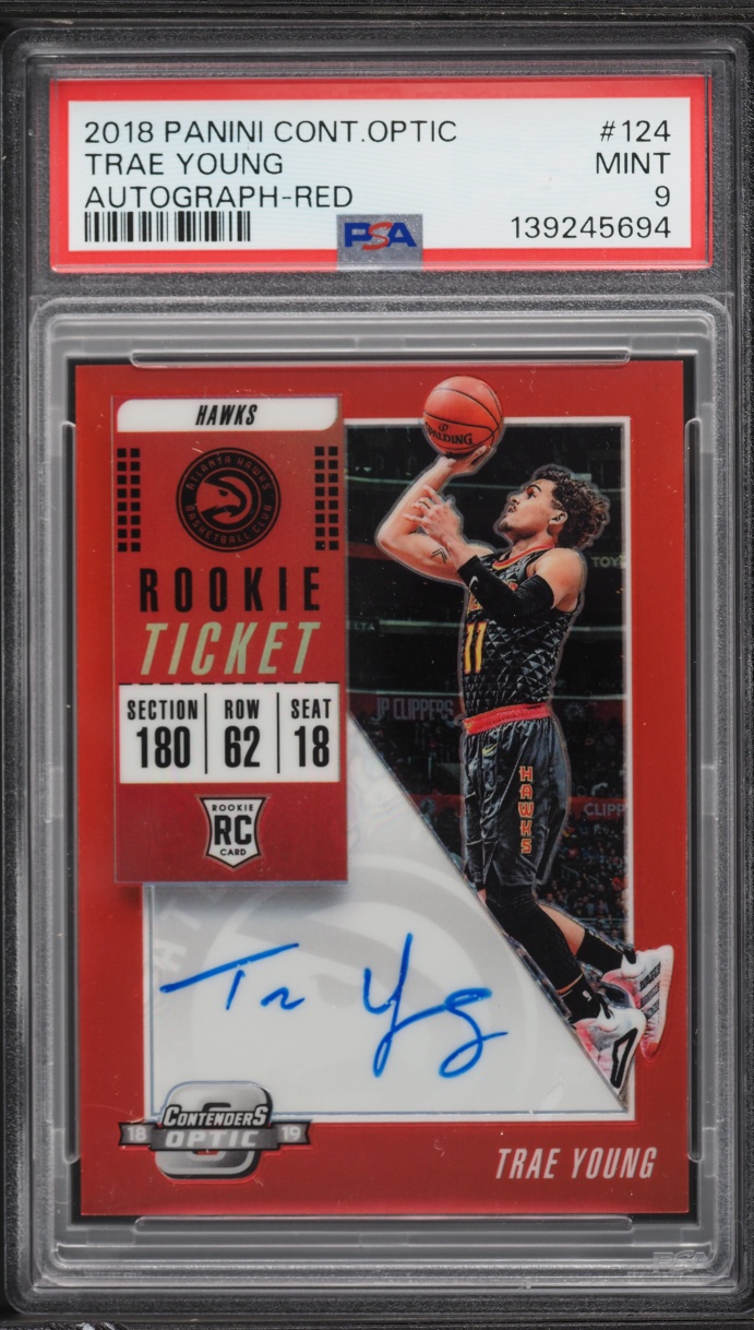 2018 Panini Contenders Optic Red Trae Young ROOKIE AUTO /149 #124 PSA 9 MINT
