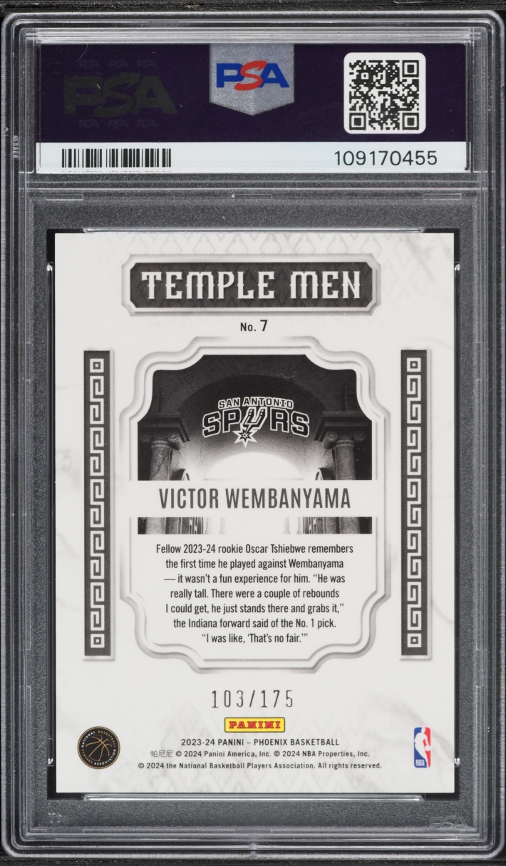 2023 Panini Phoenix Temple Men Green Lazer Victor Wembanyama /175 #7 PSA 9 MINT