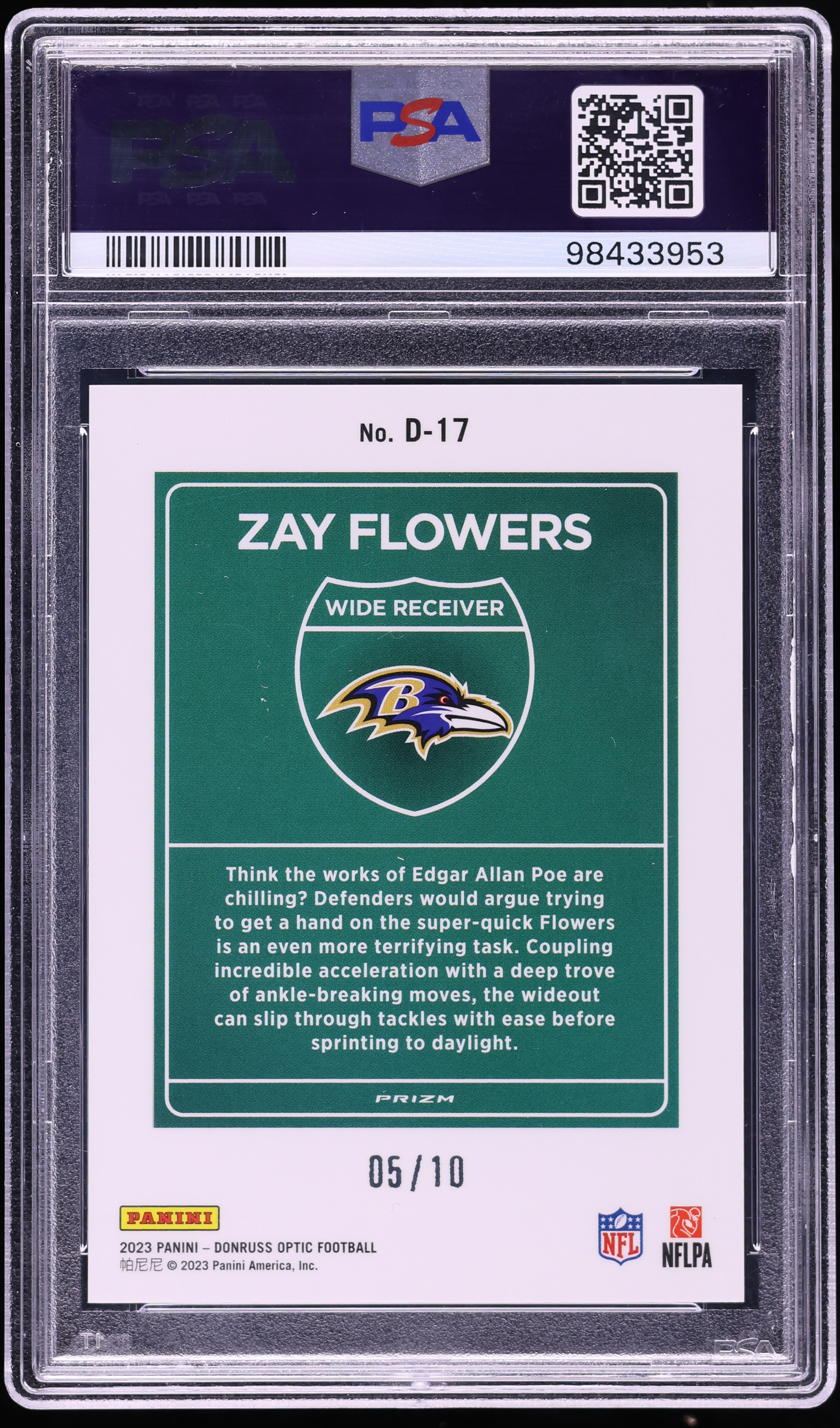 2023 Donruss Optic Downtown Gold Zay Flowers ROOKIE /10 #D17 PSA 9
