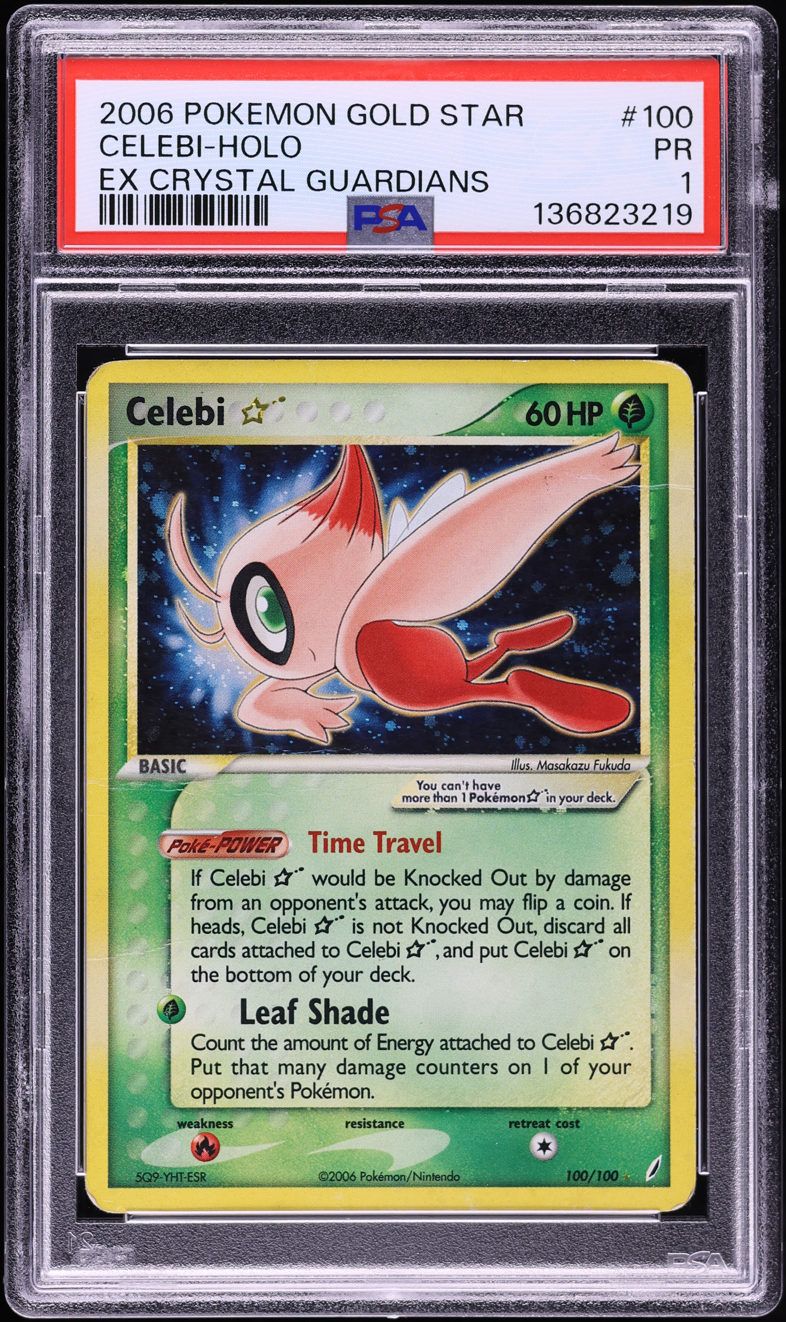 2006 Pokemon EX Crystal Guardians Holo Celebi GOLD STAR #100 PSA 1