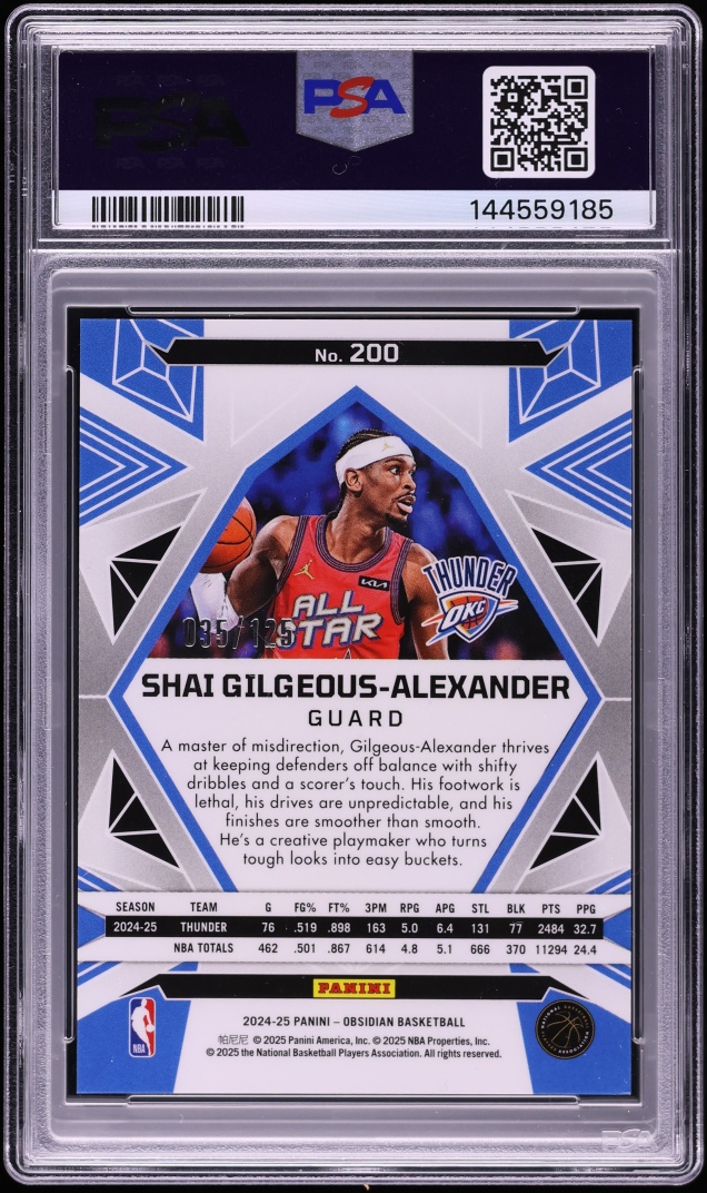 2024 Panini Obsidian Electric Etch Orange Flood Shai Gilgeous-Alexander /125 #200 PSA 8 NM-MT