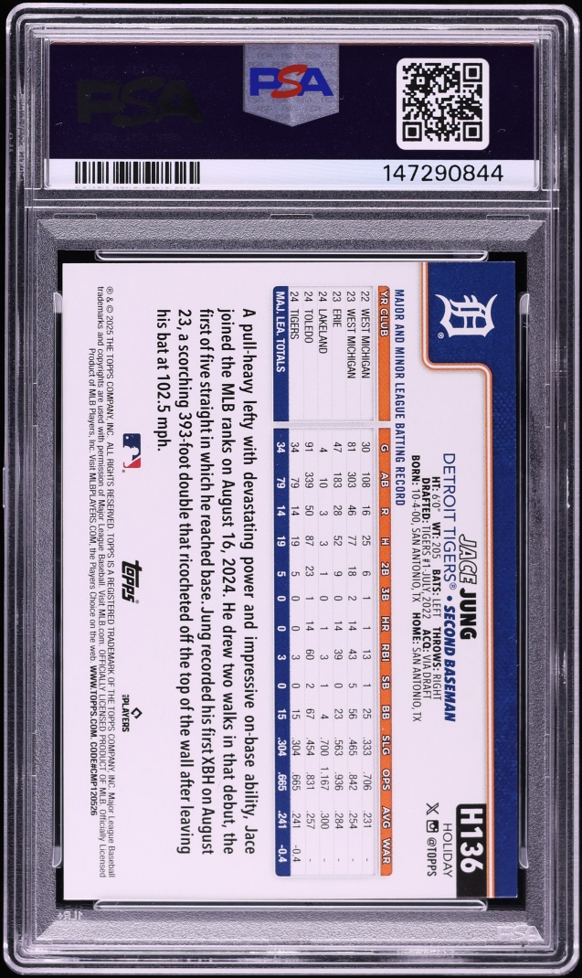 2025 Topps Holiday Glitter Jace Jung ROOKIE #H136 PSA 9 MINT