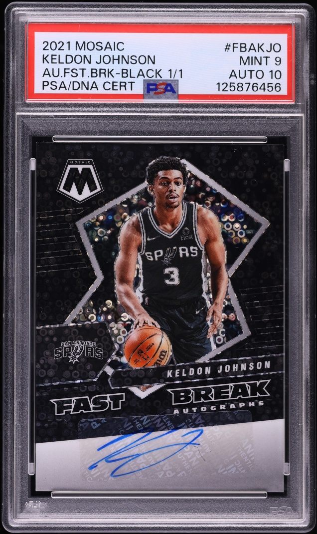 2021 Panini Mosaic Fast Break Black Keldon Johnson AUTO DNA 10 1/1 #FBA-KJO PSA 9 MINT