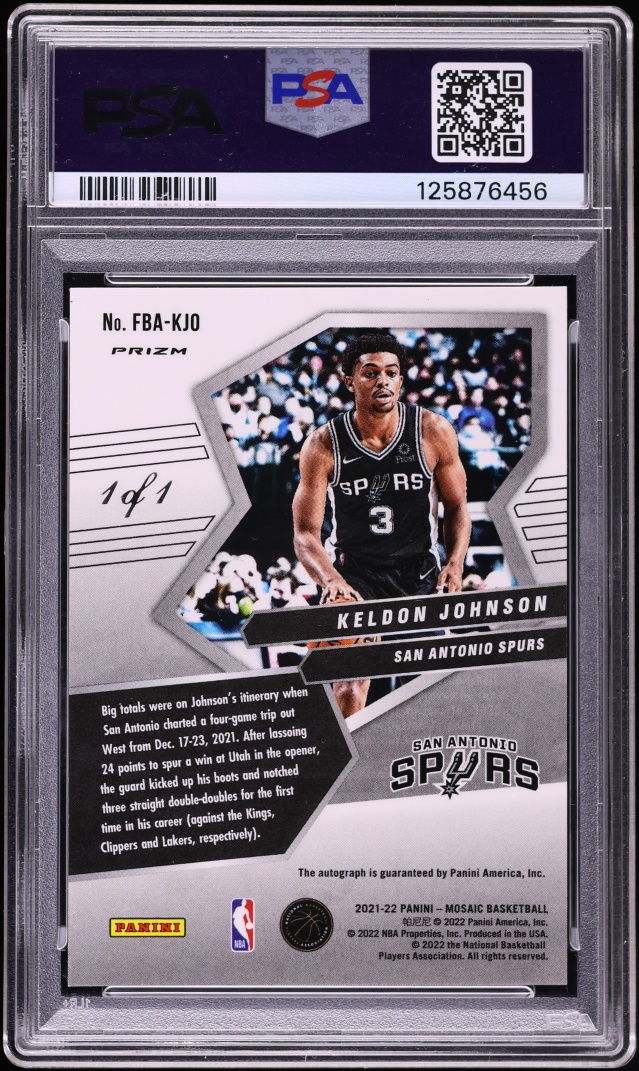 2021 Panini Mosaic Fast Break Black Keldon Johnson AUTO DNA 10 1/1 #FBA-KJO PSA 9 MINT